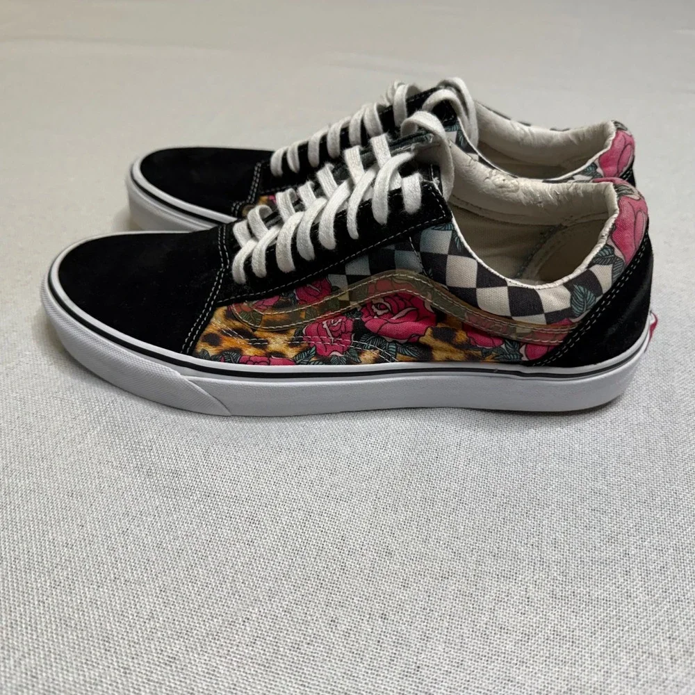 Vans Old Skool Leopard Rose Checkerboard Sneakers Mens 10 Womens 11.5 Low Top